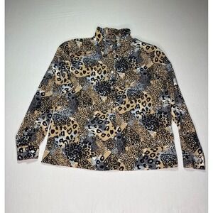 Notations Leopard Print Button Down Blouse‎ Top Animal Print Women's Large